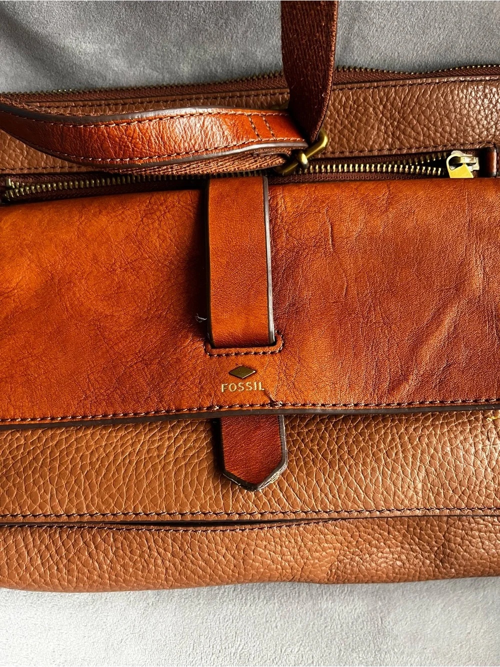 Fossil Two-Tone Brown Leather Crossbody Bag - Picture 2 of 7